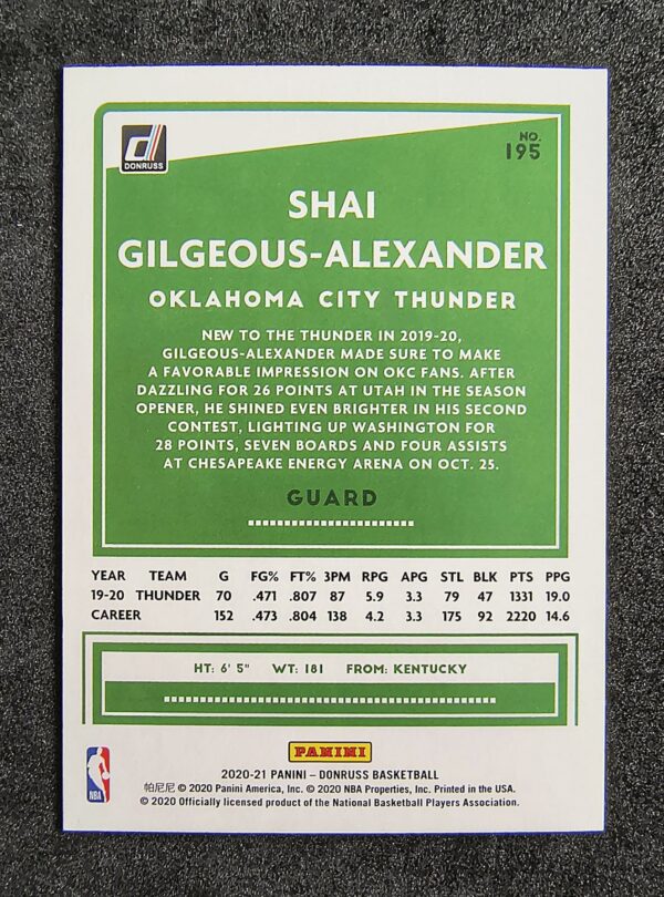 2020-21 Panini Donruss Shai Gilgeous-Alexander #195