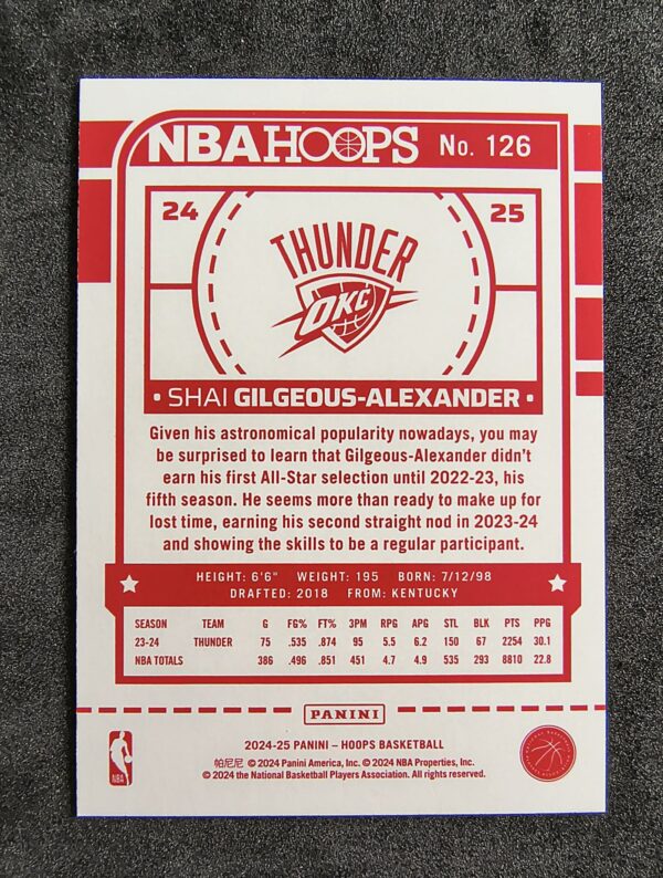 2024-25 Panini Hoops Shai Gilgeous-Alexander #126 Red Back