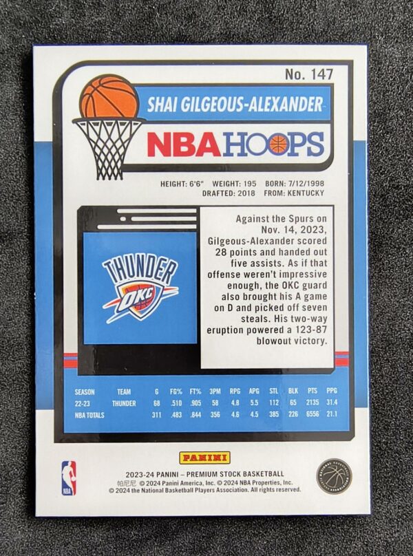 2023-24 Panini Hoops Premium Stock Shai Gilgeous-Alexander #147