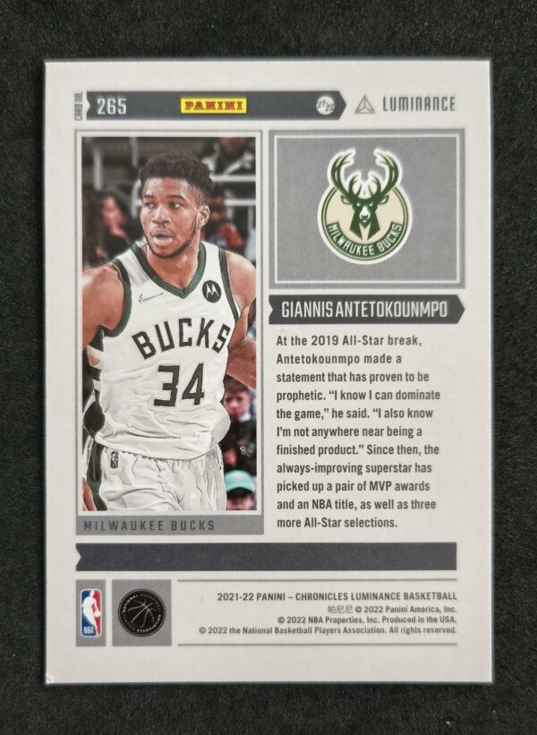 2021-22 Panini Chronicles Luminance Giannis Antetokounmpo #265