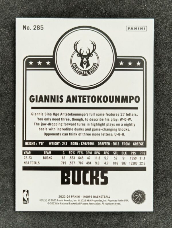 2023-24 Panini Hoops Tribute Giannis Antetokounmpo #285