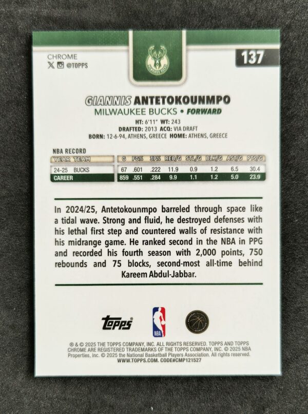2025-26 Topps Chrome Giannis Antetokounmpo #137
