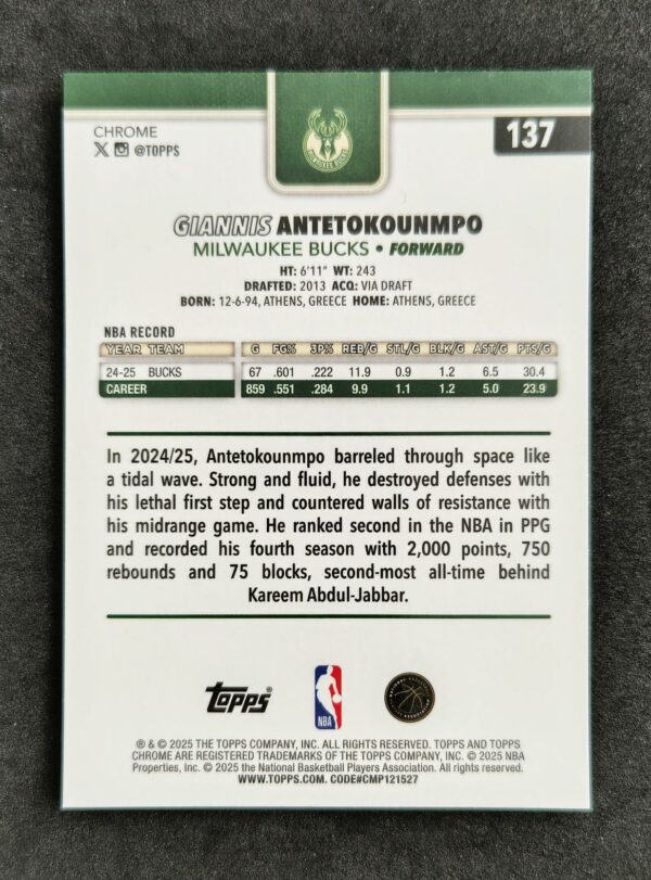 2025-26 Topps Chrome Giannis Antetokounmpo #137 Ray Wave Refractor