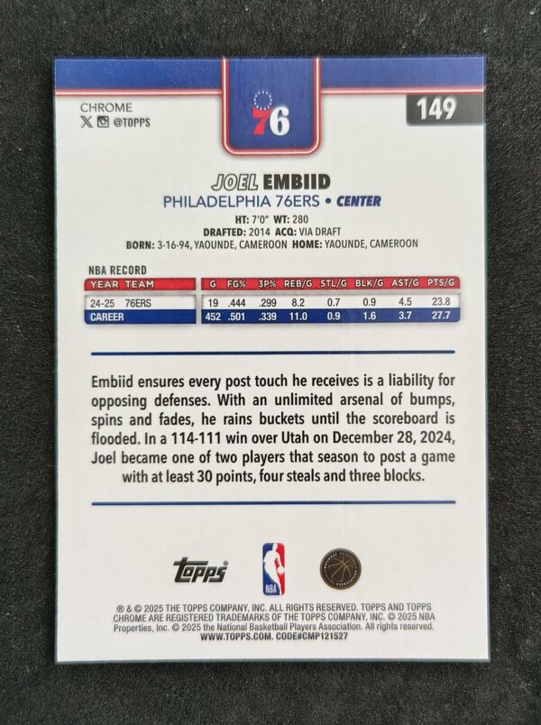 2025-26 Topps Chrome Joel Embiid #149
