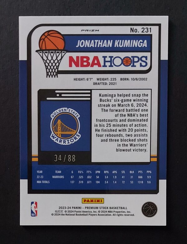 2023-24 Panini Hoops Premium Stock Jonathan Kuminga #231 34/88