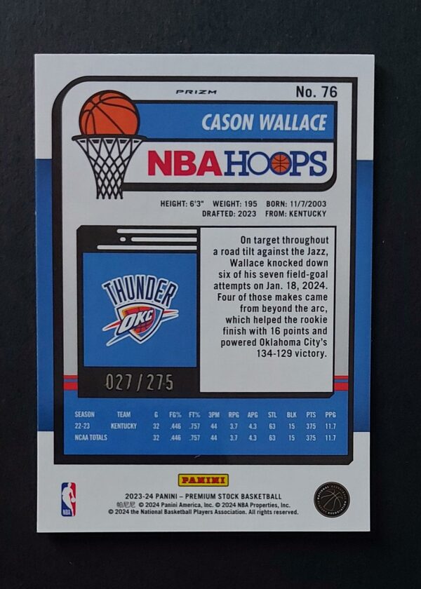 2023-24 Panini Hoops Premium Stock Cason Wallace #76 027/275 RC