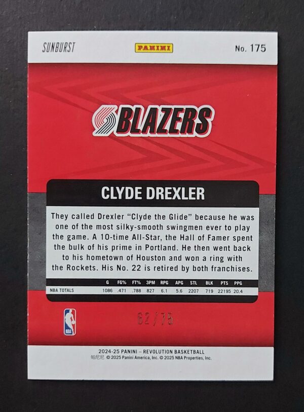 2024-25 Panini Revolution Legends Clyde Drexler #175 62/75 Sunburst