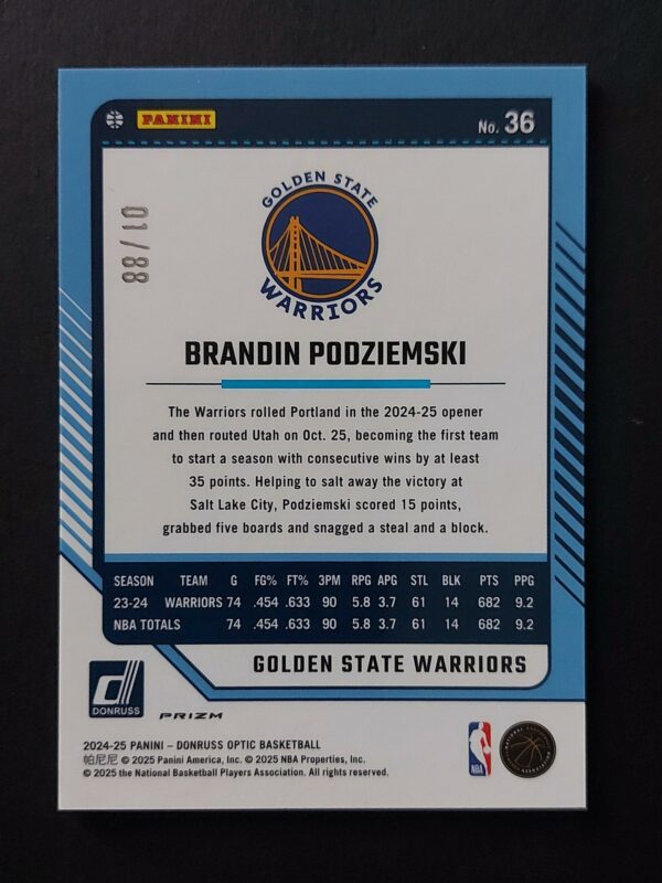 2024-25 Panini Optic Brandin Podziemski #36 01/88