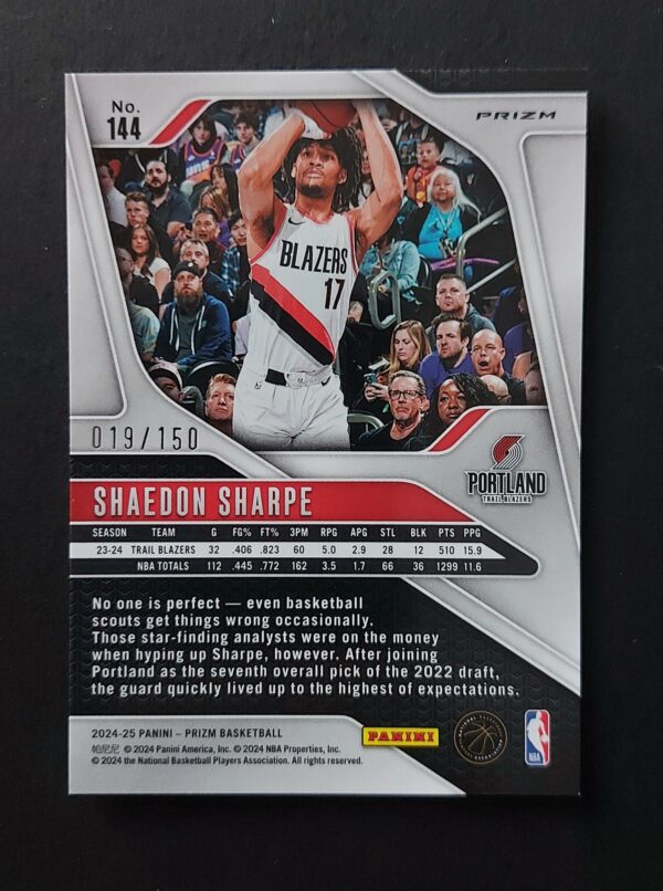 2024-25 Panini Prizm Shaedon Sharpe #144 019/150 Pandora