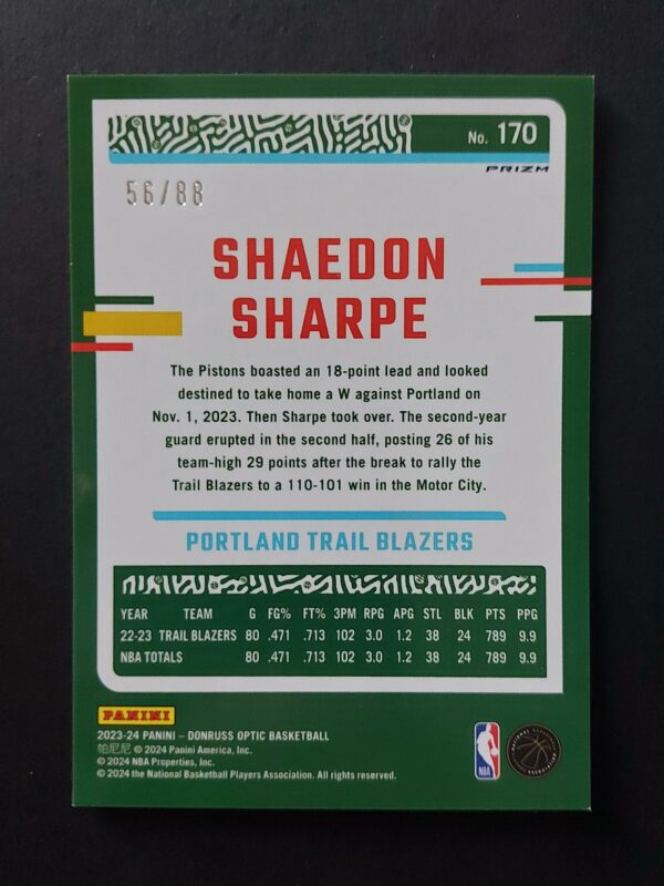 2023-24 Panini Optic Shaedon Sharpe #170 56/88