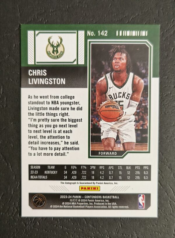 2023-24 Panini Contenders Chris Livingston #142 RC Auto