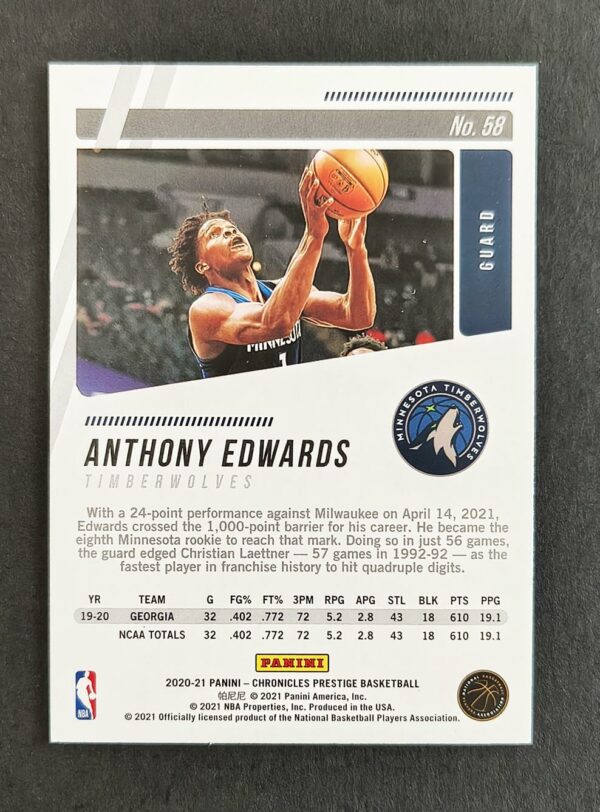 2020-21 Panini Chronicles Prestige Anthony Edwards #58 RC