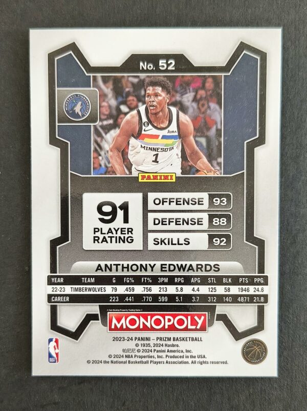 2023-24 Panini Prizm Monopoly Anthony Edwards #52