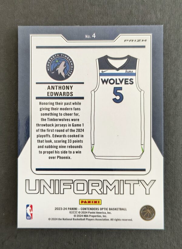 2023-24 Panini Contenders Optic Uniformity Anthony Edwards #4 Silver Prizm