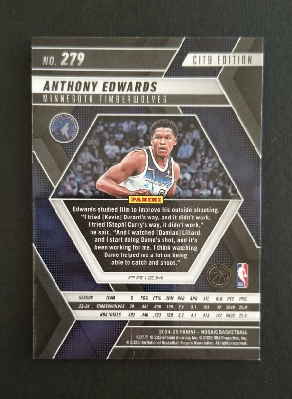 2024-25 Panini Mosaic Anthony Edwards #279 City Edition Reactiv Blue Prizm