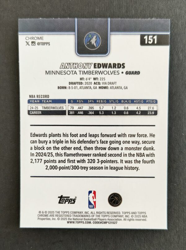2025-26 Topps Chrome Anthony Edwards #151