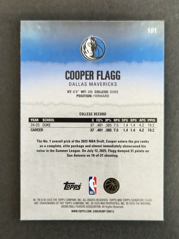 2025-26 Topps Signature Class Cooper Flagg #101 RC Pandora