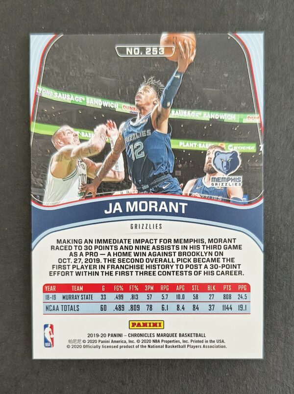 2019-20 Panini Chronicles Marquee Ja Morant #253 RC