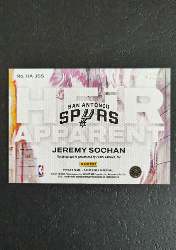 2022-23 Panini Court Kings Heir Apparent Jeremy Sochan 48/99 RC Auto