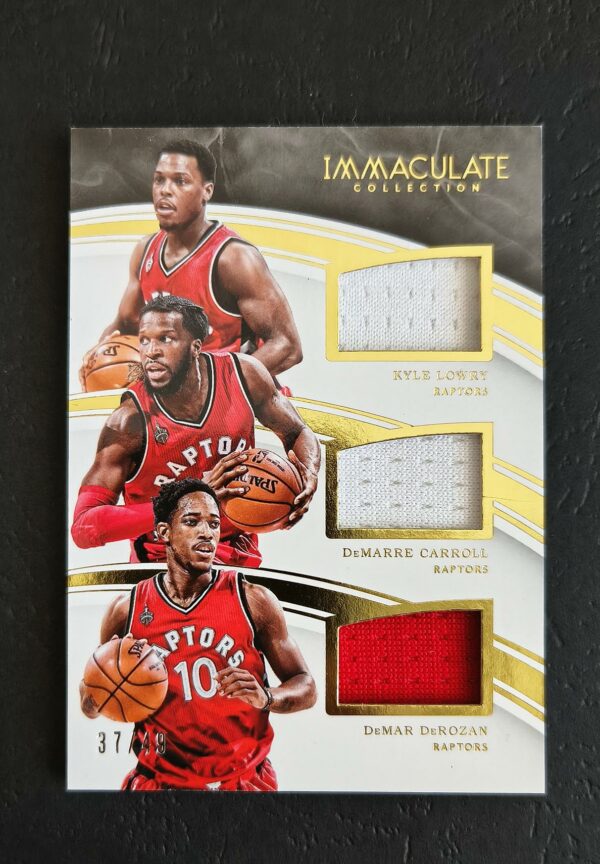 2015-16 Panini Immaculate Kyle Lowry Demarre Carroll Demar Derozan 37/49 Triple Jersey