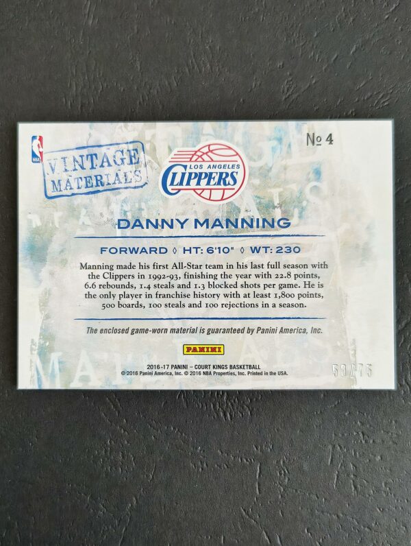 2016-17 Panini Court Kings Vintage Materials Danny Manning 50/75 Jersey