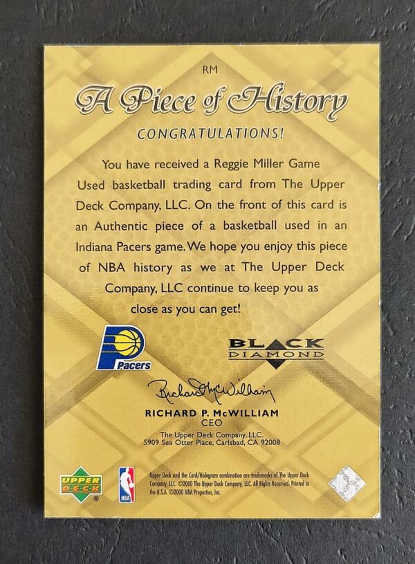 IMG_20260623_083044561_HDR 1999-00 Upper Deck Black Diamond A Piece of History Reggie Miller Ball