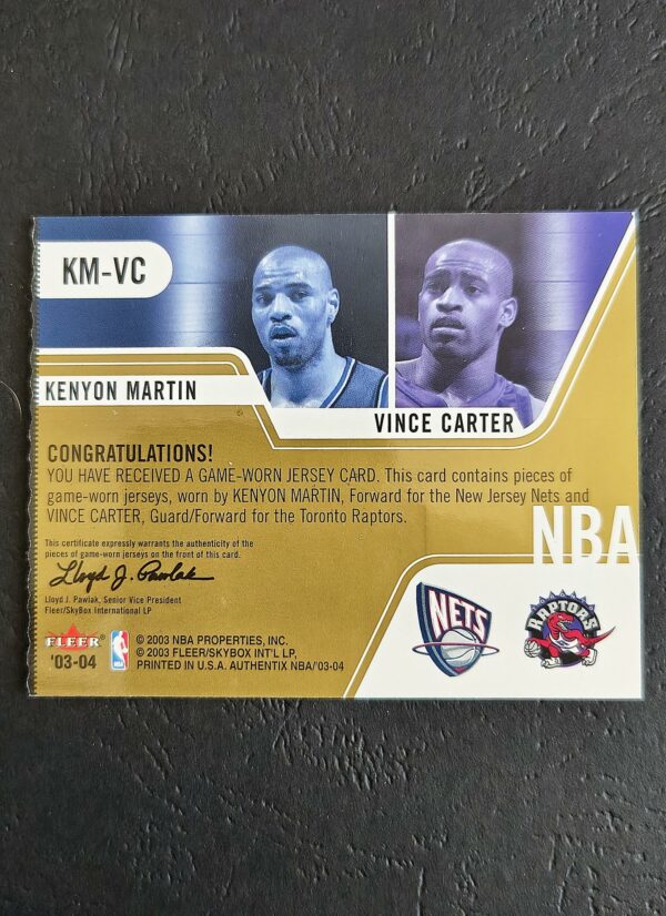 2003-04 Fleer Authentix Game of Week Kenyon Martin Vince Carter Dual Jersey