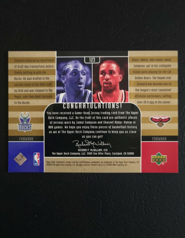 IMG_20260623_083247465_HDR 2002-03 Upper Deck Inspirations Jamal Sampson Shareef Abdur-Rahim Dual Jersey
