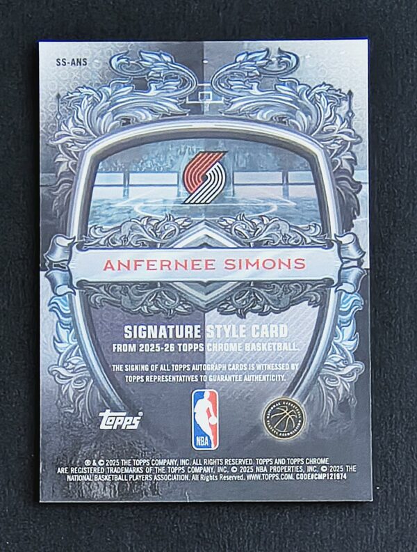 2025-26 Topps Chrome Signature Style Anfernee Simons 12/25 Auto