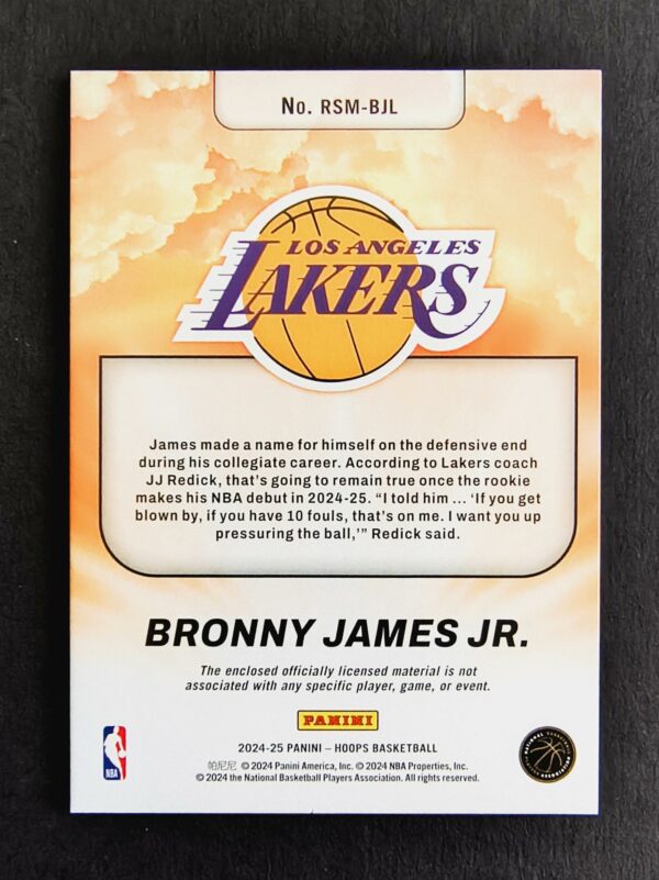 2024-25 Panini Hoops Rise'nShine Bronny James Jr. RC Jersey