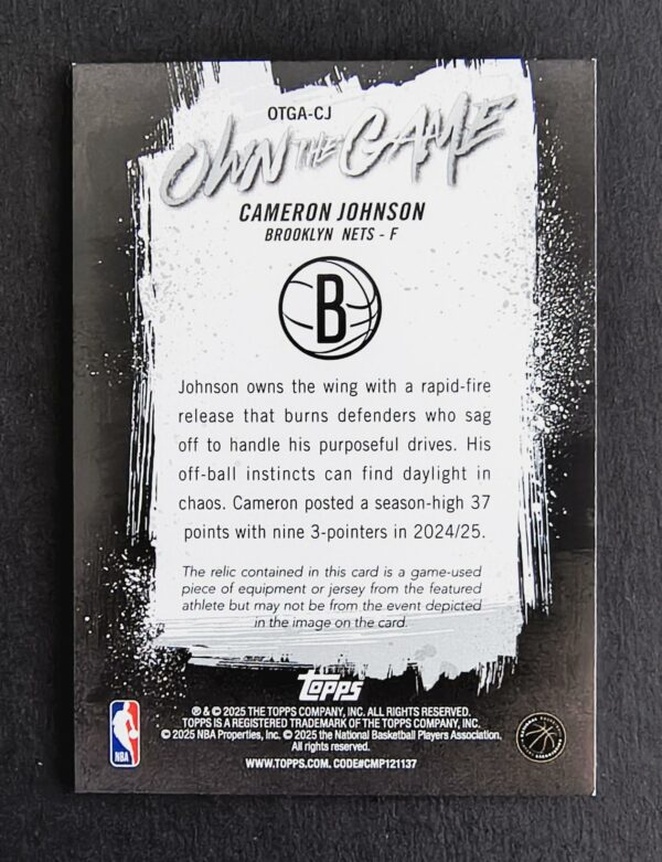 2025-26 Topps Own the Game Cameron Johnson Jersey Holo