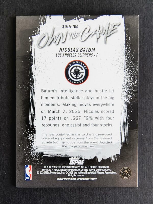2025-26 Topps Own the Game Nicolas Batum Jersey