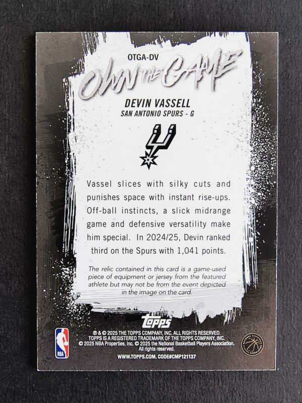 2025-26 Topps Own the Game Devin Vassell Jersey