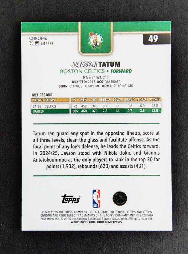 2025-26 Topps Chrome Jayson Tatum #49 Xfractor