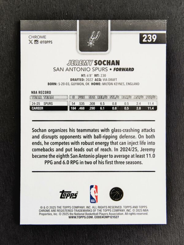 2025-26 Topps Chrome Jeremy Sochan #239 Xfractor