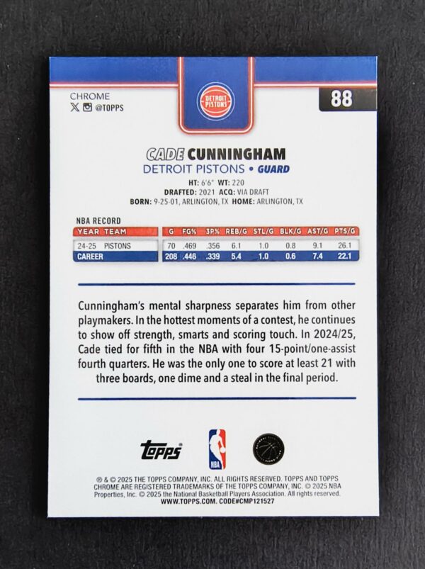 2025-26 Topps Chrome Cade Cunningham #88 Silver Refractor