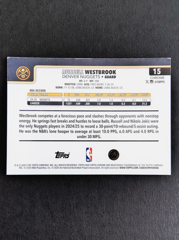 2025-26 Topps Chrome Russel Westbrook #15 Silver Refractor