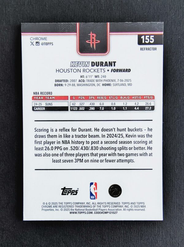 2025-26 Topps Chrome Kevin Durant #155 Silver Refractor