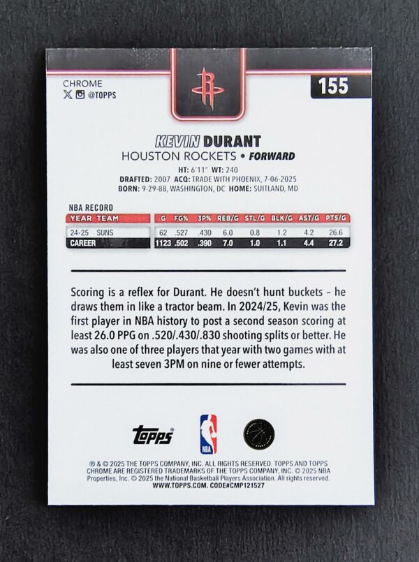 2025-26 Topps Chrome Kevin Durant #155 Negative Refractor