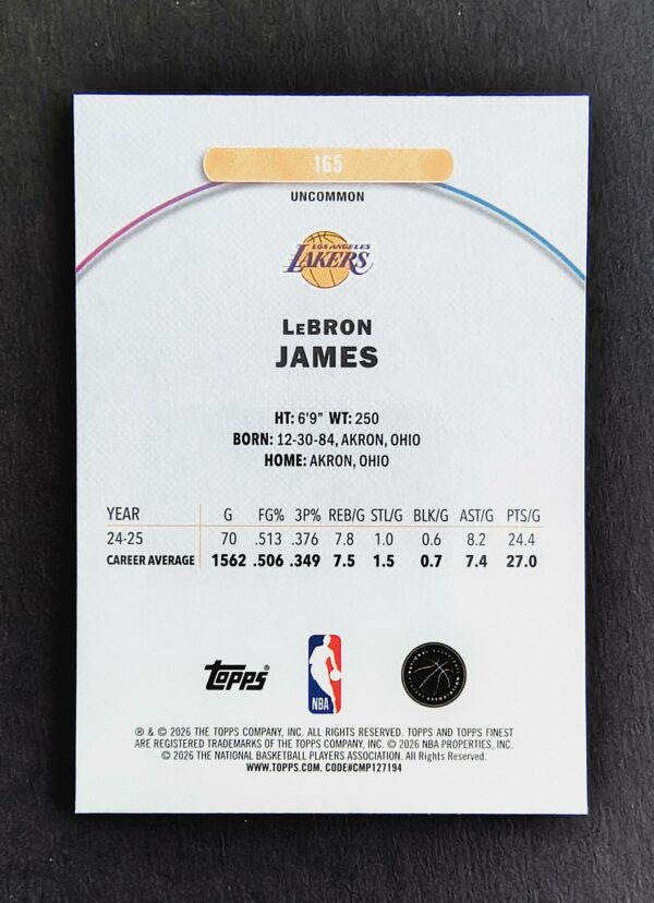2025-26 Topps Finest Lebron James #165 Uncommon