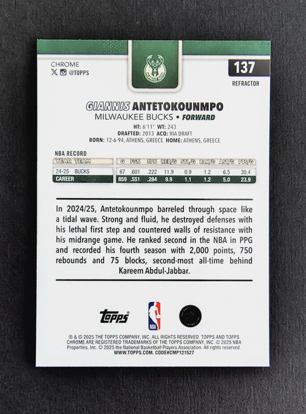 2025-26 Topps Chrome Giannis Antetokounmpo #137 Silver Refractor