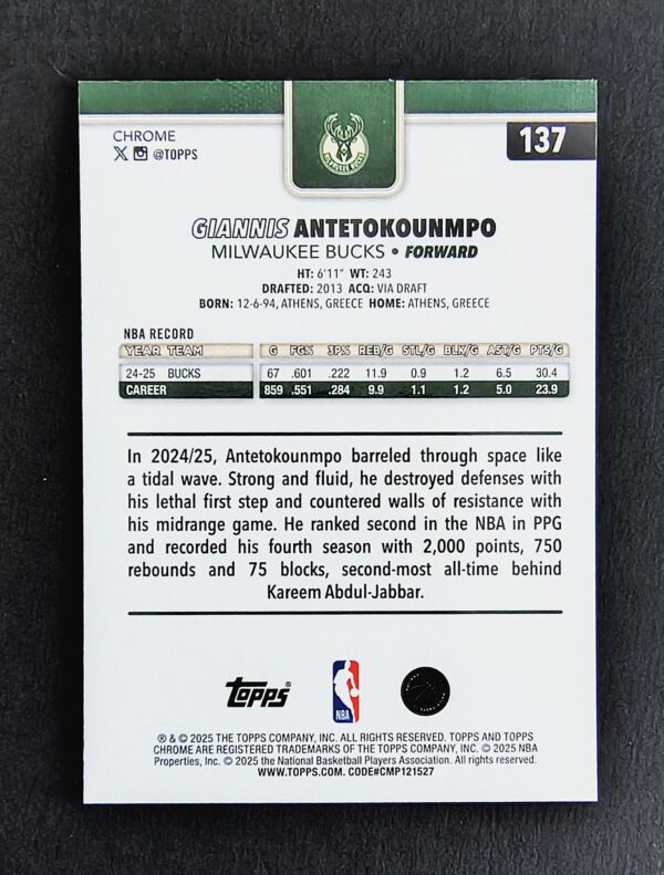 2025-26 Topps Chrome Giannis Antetokounmpo #137 Prism Refractor