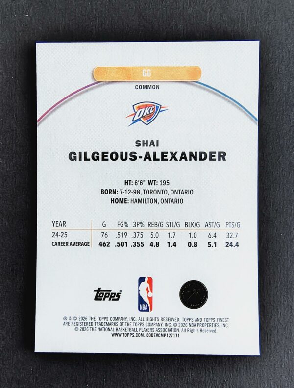 2025-26 Topps Finest Shai Gilgeous-Alexander #66 Common