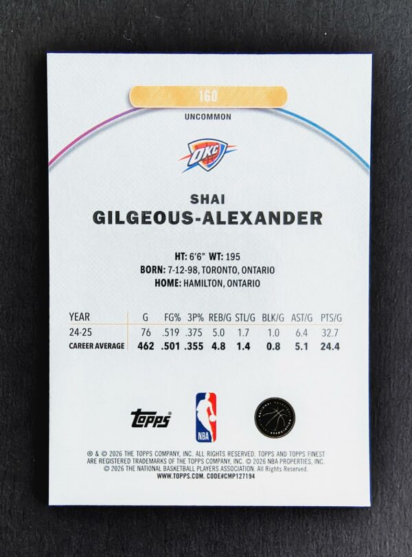 2025-26 Topps Finest Shai Gilgeous-Alexander #160 Uncommon