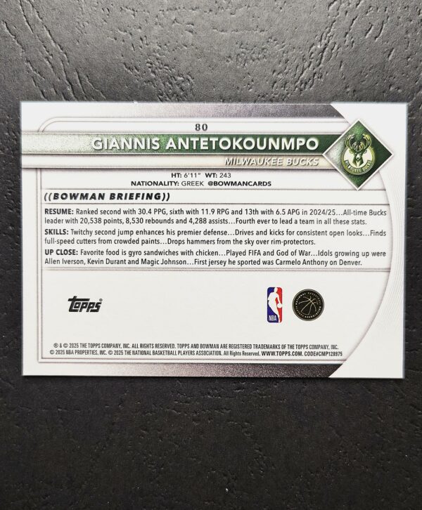 2025-26 Topps Bowman Giannis Antetokounmpo #80