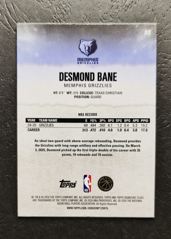 2025-26 Topps Signature Class Desmond Bane #80 298/399