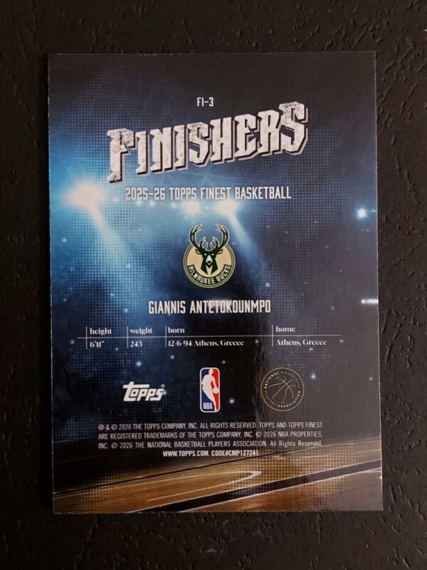 2025-26 Topps Finest Finishers Giannis Antentokounmpo 20/99