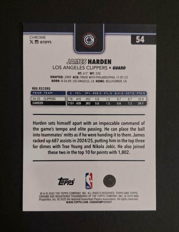 2025-26 Topps Chrome James Harden #54 18/25 Geometric