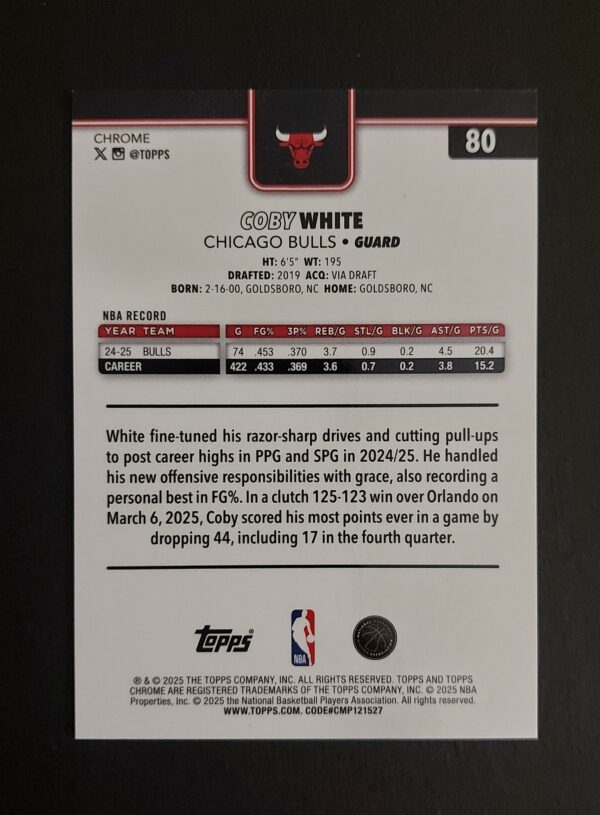 2025-26 Topps Chrome Coby White #80 14/50 Geometric
