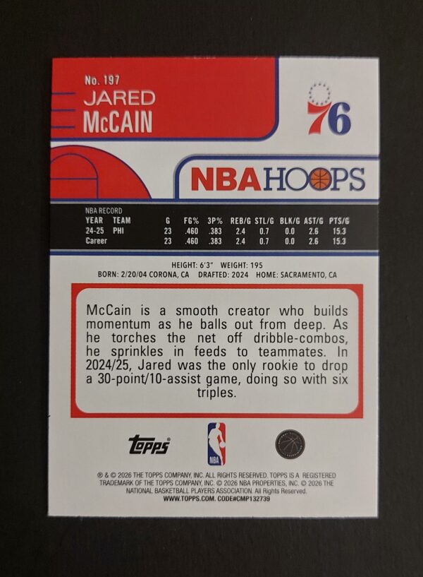 2025-26 Topps Hoops Jared McCain #197 251/275